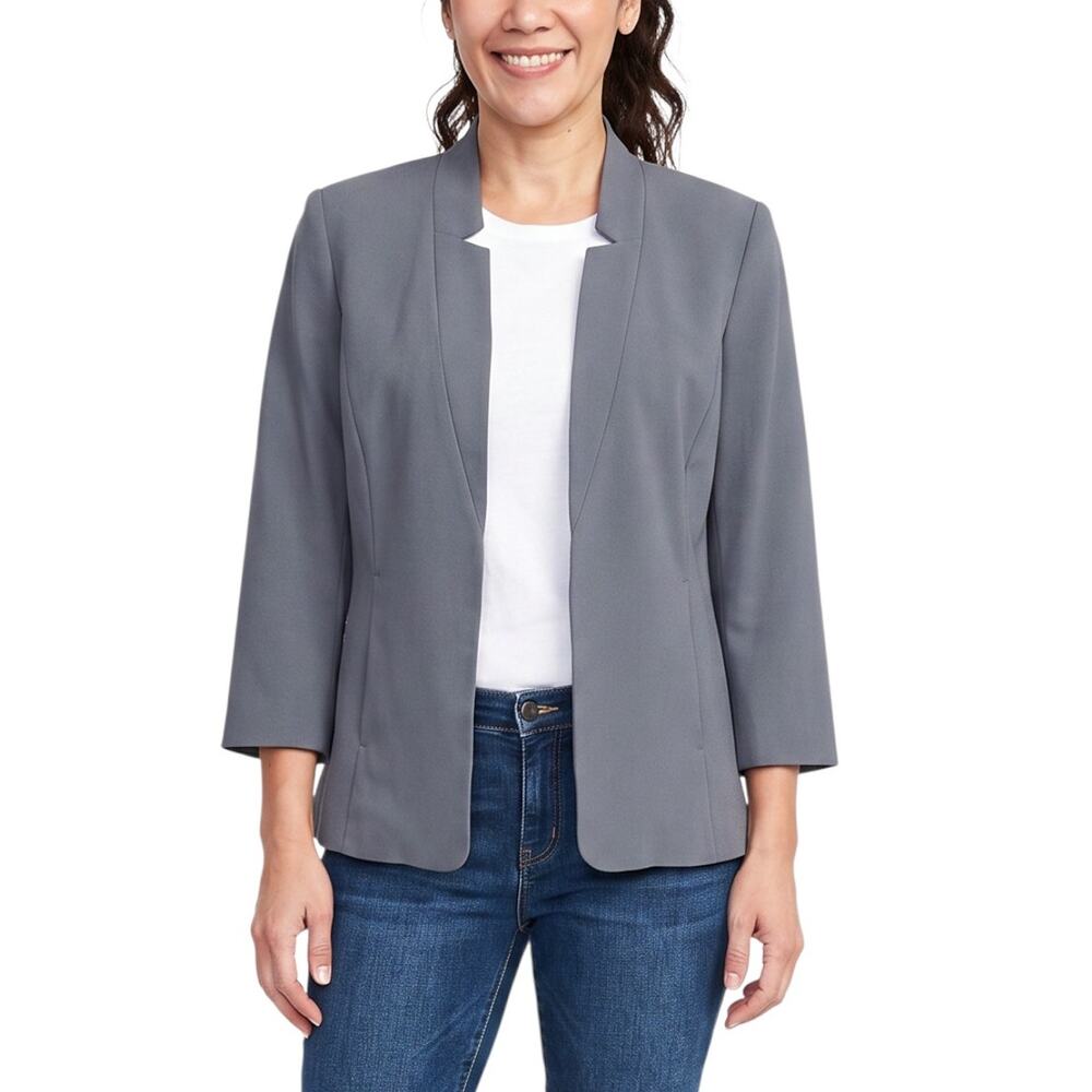 Kensie Trendy Grey Cropped Sleeve Blazer Jacket M